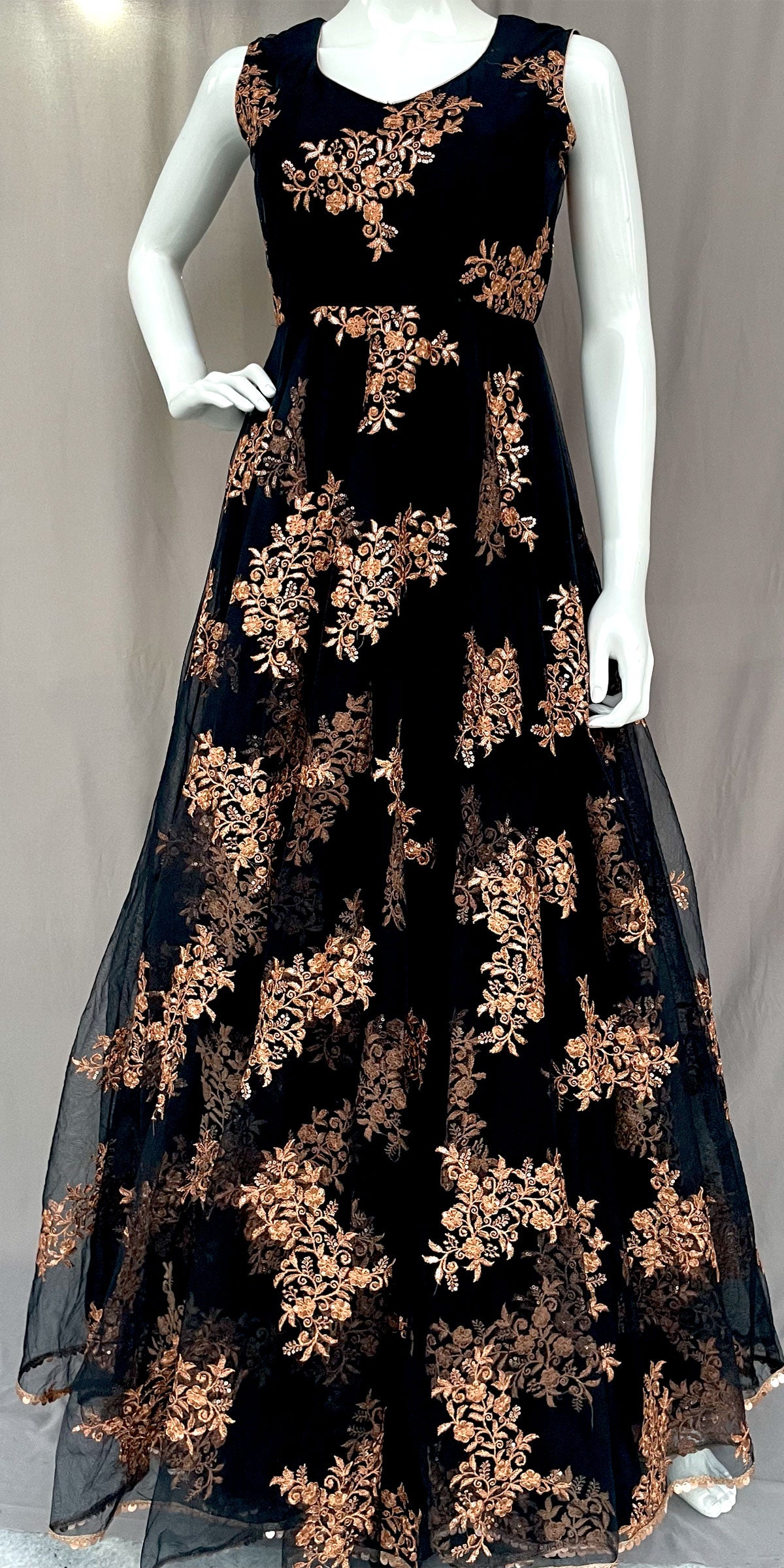 Black patola Silk Anarkali Printed with intricate designs & front neck  embroidered,contrast net dupatta with lace border